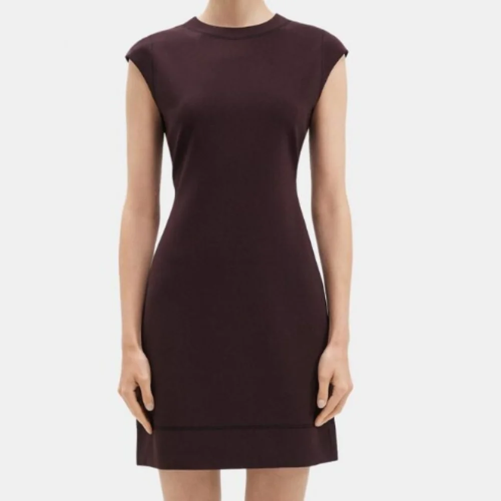Theory Embroidered Cap Sleeve Admiral Crepe Shift Dress